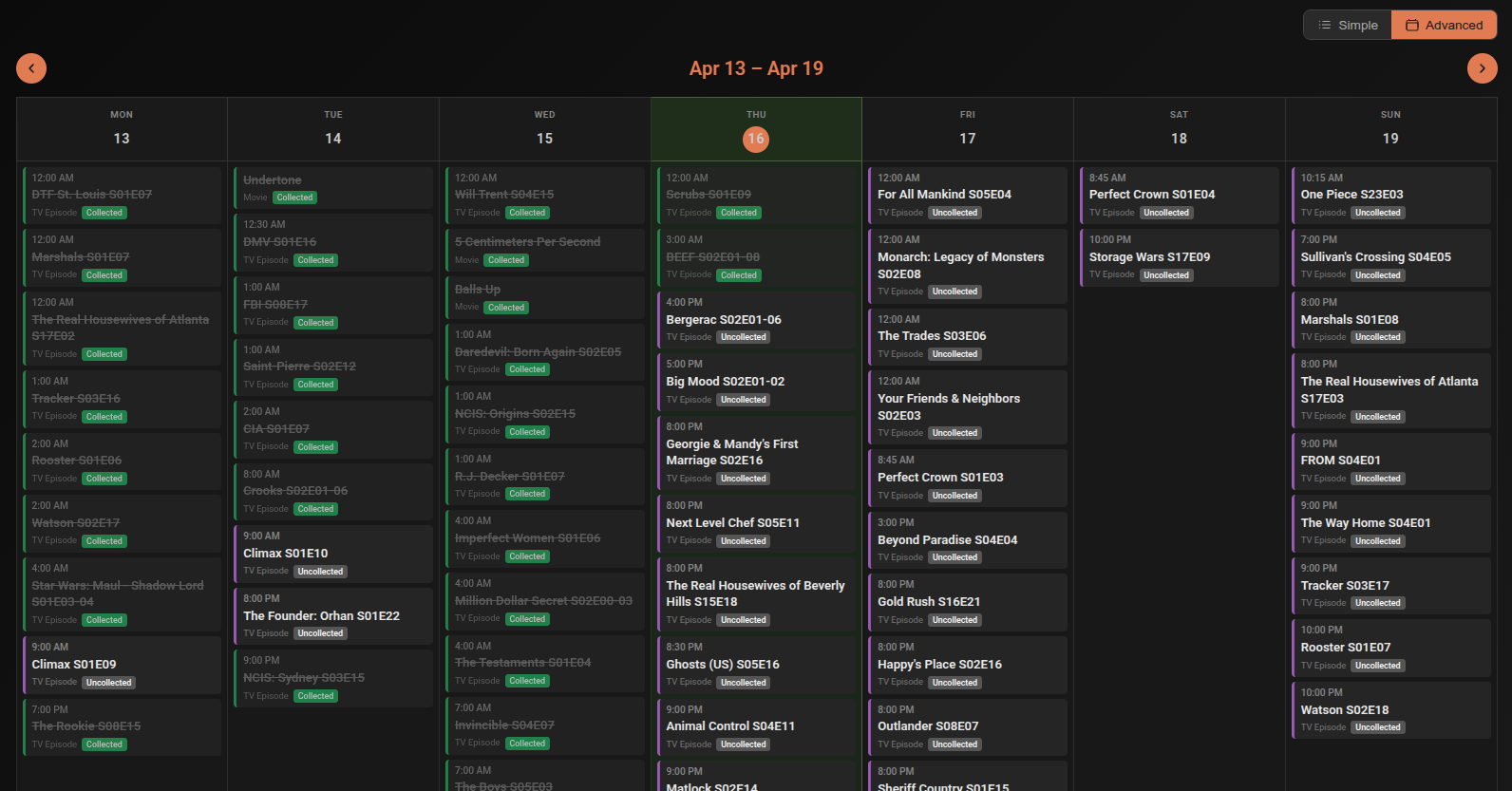 Calendar advanced view