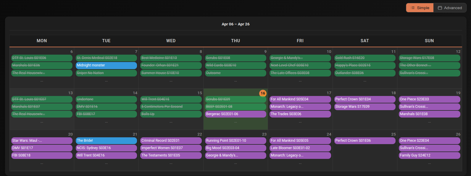 Calendar simple view