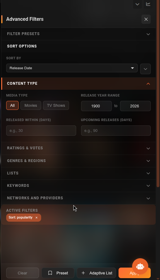 Discover filters panel