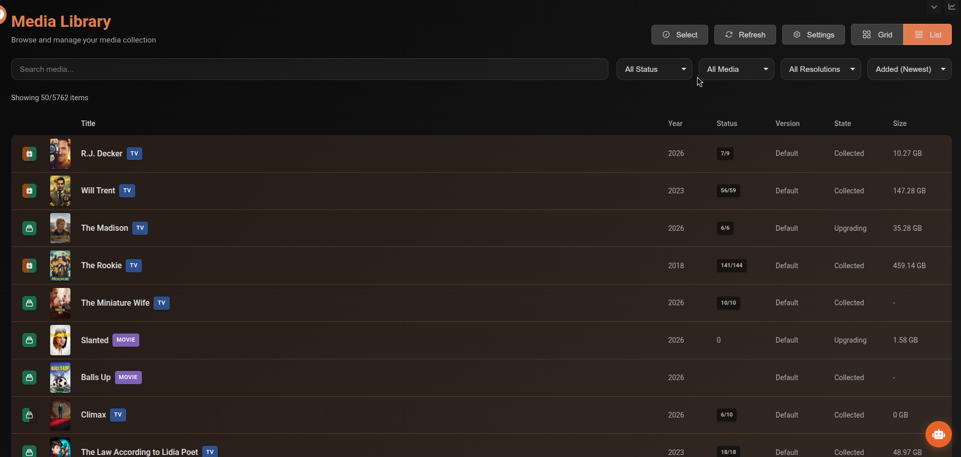 Library list view