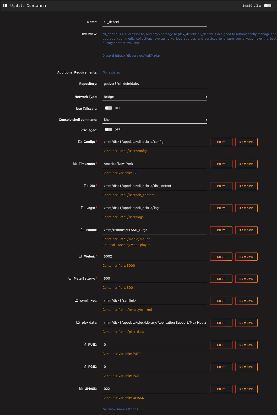 CLI_Debrid docker template filled in