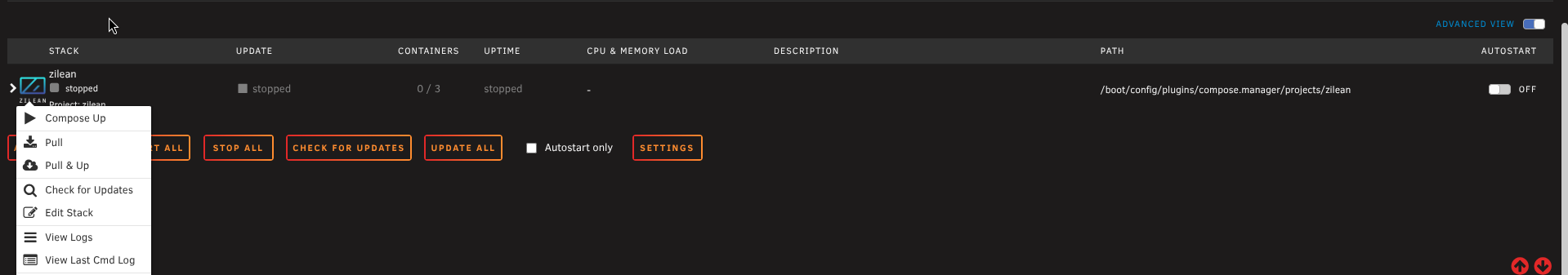 Compose Manager stack view