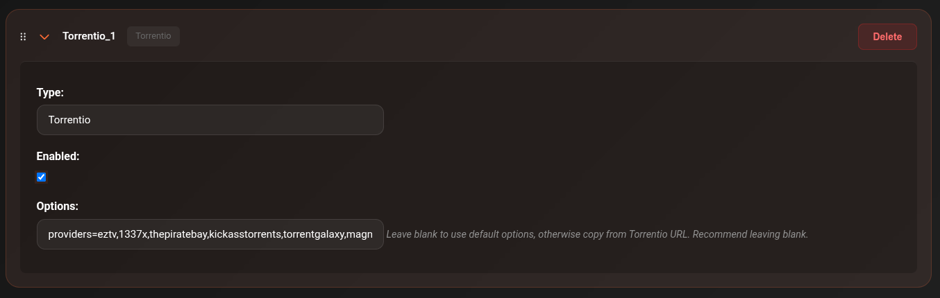 Torrentio scraper settings